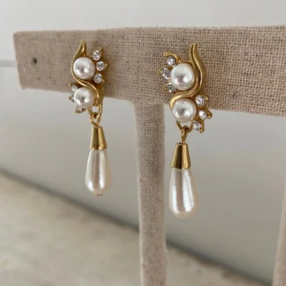 Paperclip Necklace Gold Tone Pearls Brand New AND Pearl Earrings Bundle Jewelry - Picture 6 of 13